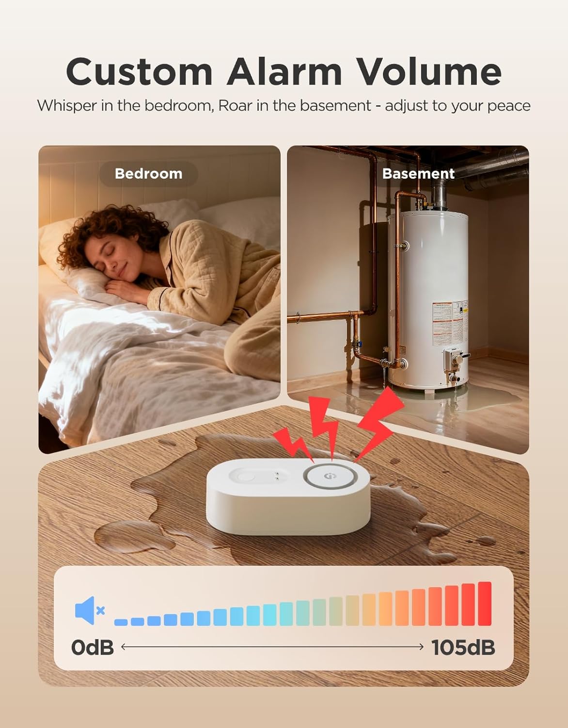 GoveeLife Upgraded Smart Water Leak Detector 1s and with Water Leak Detector 1s Sensor Cable,WiFi Water Sensor with SMS/Email/APP Push and Sound Alarm, 5-Year Battery Life, Suit for Home, Basement