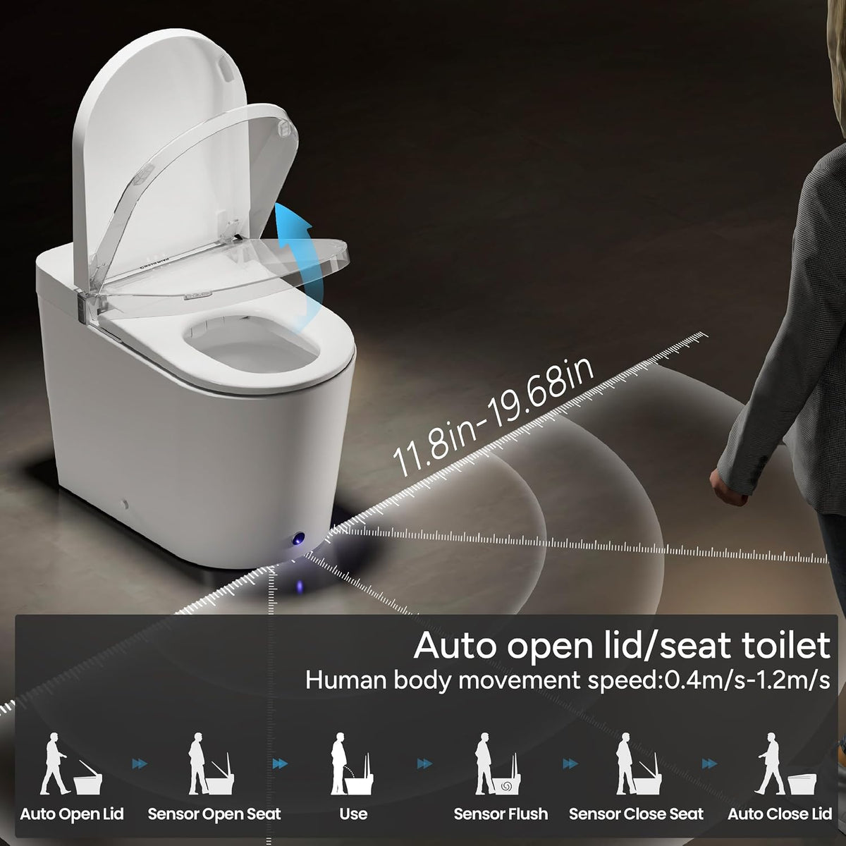 Casta Diva Smart Toilet, Wider Bidet with Heated Seat, Auto Open/Close, Warm Water, Foot Sensor Auto Flushing, Modern Japanese Toilet for Bathroom with Remote Control 1.28GPF(CD-K010)