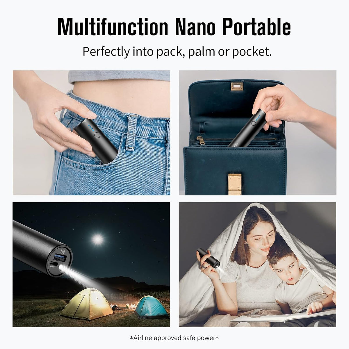 SIXTHGU Portable Charger 5000mAh, Mini Power Bank 2-Pack for iPhone | Pocket-Size Cylindrical Design, 15W Fast Charging USB-C In&Out, LED Flashlight, for Travel & Daily Commute, TSA-Friendly