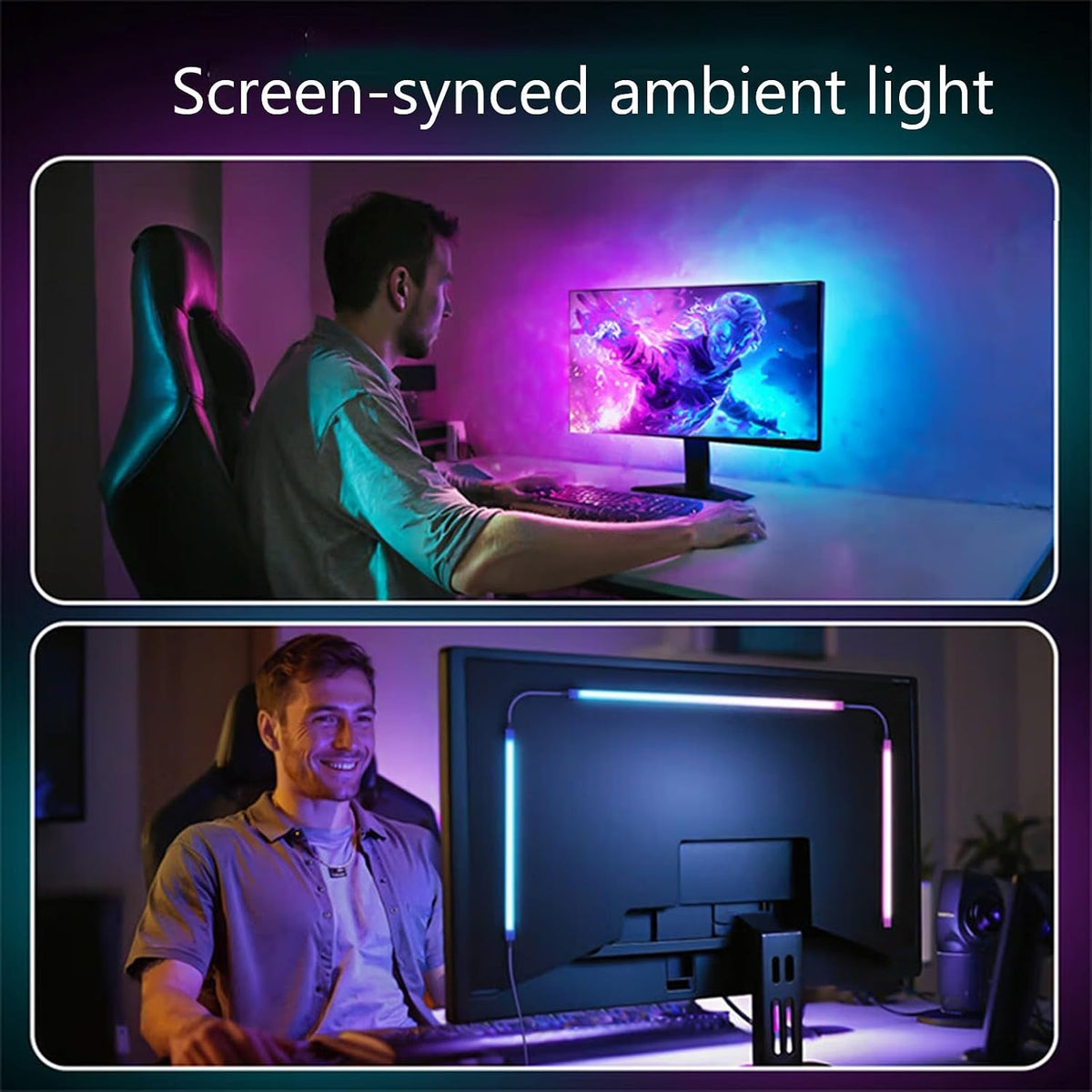 Monitor LED Backlights, RGB Screen Desk Light PC, Computer Light Bar Behind Monitor, LEDs for Desk Gaming, USB Port, LED Strip Lights that Sync with Screen Color or Music(27 inches)