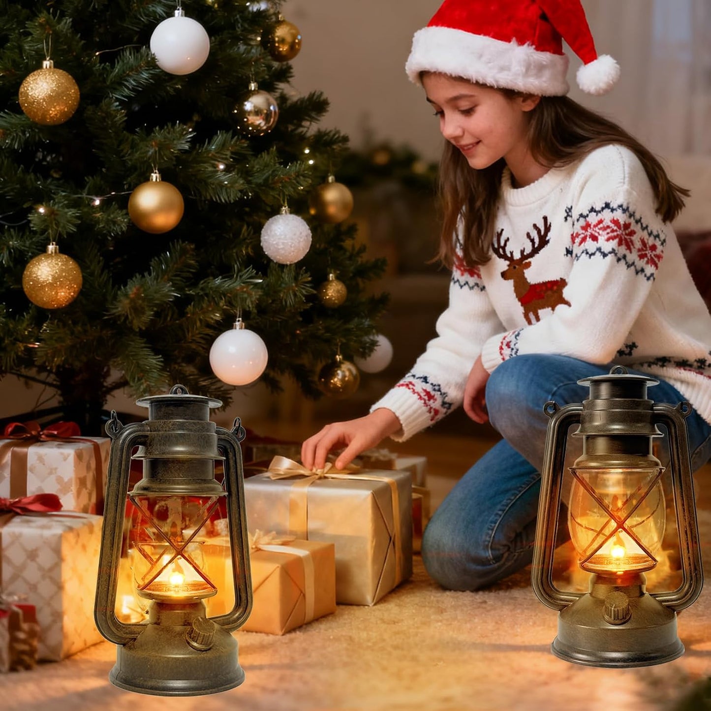 Vintage Lantern LED Outdoor Battery Powered Lanterns with Dancing Flame Wick Waterproof Camping Lamp Non-Solar Hanging Lantern Lights Landscape Decor for Indoor/Outdoor Use- Bronze Color