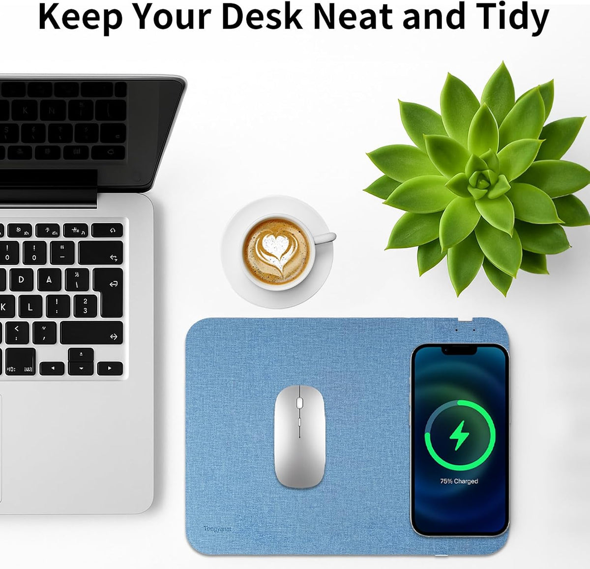 Fast Wireless Charging Mouse Pad 15W, Office Desk Pad with Ultra-Smooth Surface Non-Slip Rubber Base, Waterproof Mousepad for Computers/Office/Work/Home/Pad for iPhone Samsung (Light-Gray)