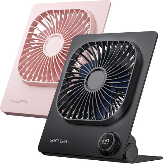 GOCKERA Desk Fan, 6.61''Ultra-thin 5000mAh Battery Powered Fan with Powerful Wind,100 Speeds Adjustable&Digital Display,Timer,Ultra-quiet Small Portable Fan for Bedroom,Office,Travel,Summer Essentials