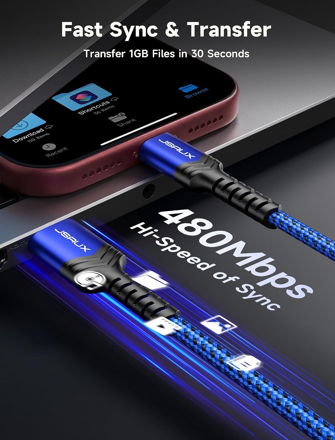 JSAUX USB C Cable Fast Charging, USB to USB C Cable 3-Pack (10+6.6+3.3FT)