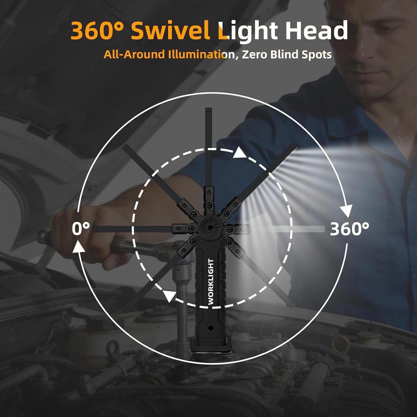 Tool Fathers Day Dad Gifts for Men Him Husband LED Rechargeable Work Light | for Mechanic with Magnetic Base Hook, Grill Light Inspection Flashlight 5 Modes 360° Rotate Car Repair Emergency Birthday