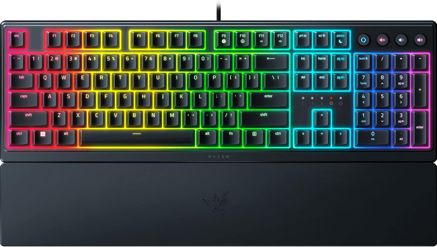 Razer Ornata V3 Gaming Keyboard, Low-Profile Keys, Black | Mecha-Membrane Switches, UV-Coated Keycaps, Backlit Media Keys, 10-Zone RGB Lighting, Snap Tap, Magnetic Wrist Wrest