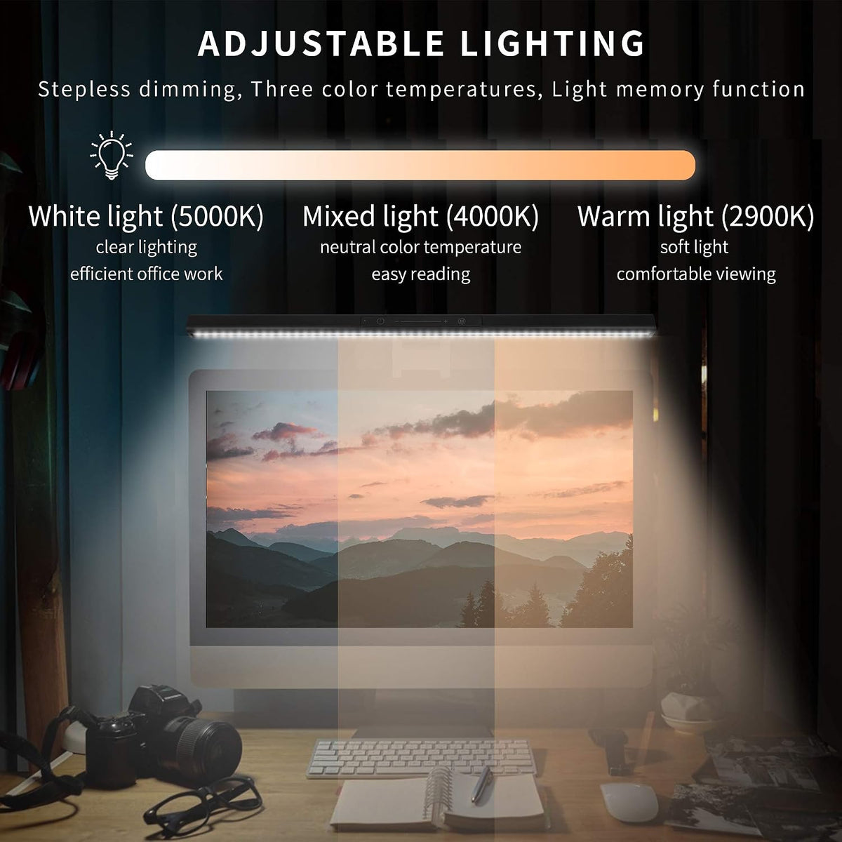 Computer Monitor Light Bar, Screen Light Bar e-Reading LED Task Lamp, Gaming Lights, Touch Stepless Dimming, 3 Color Temperature,USB Powered Monitor Lamps for Desk/Office/Home