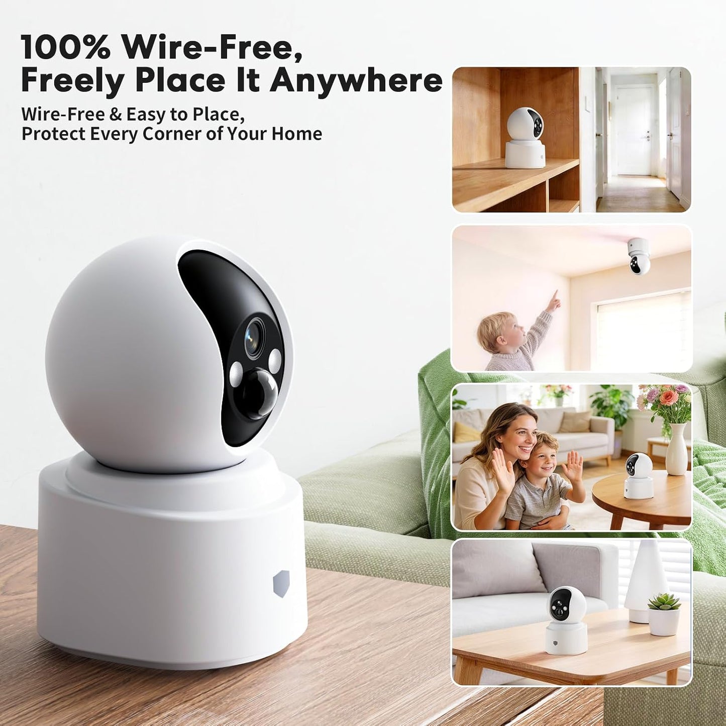 Noonkey Battery Powered Wireless Indoor Security Camera, 4MP HD Pan/Tilt Pet Camera w/ 6000mAh Rechargeable, 5G&2.4G WiFi 6,Motion Detection, Color Night Vision, 2-Way Talk, Home/Pet/Baby Monitoring