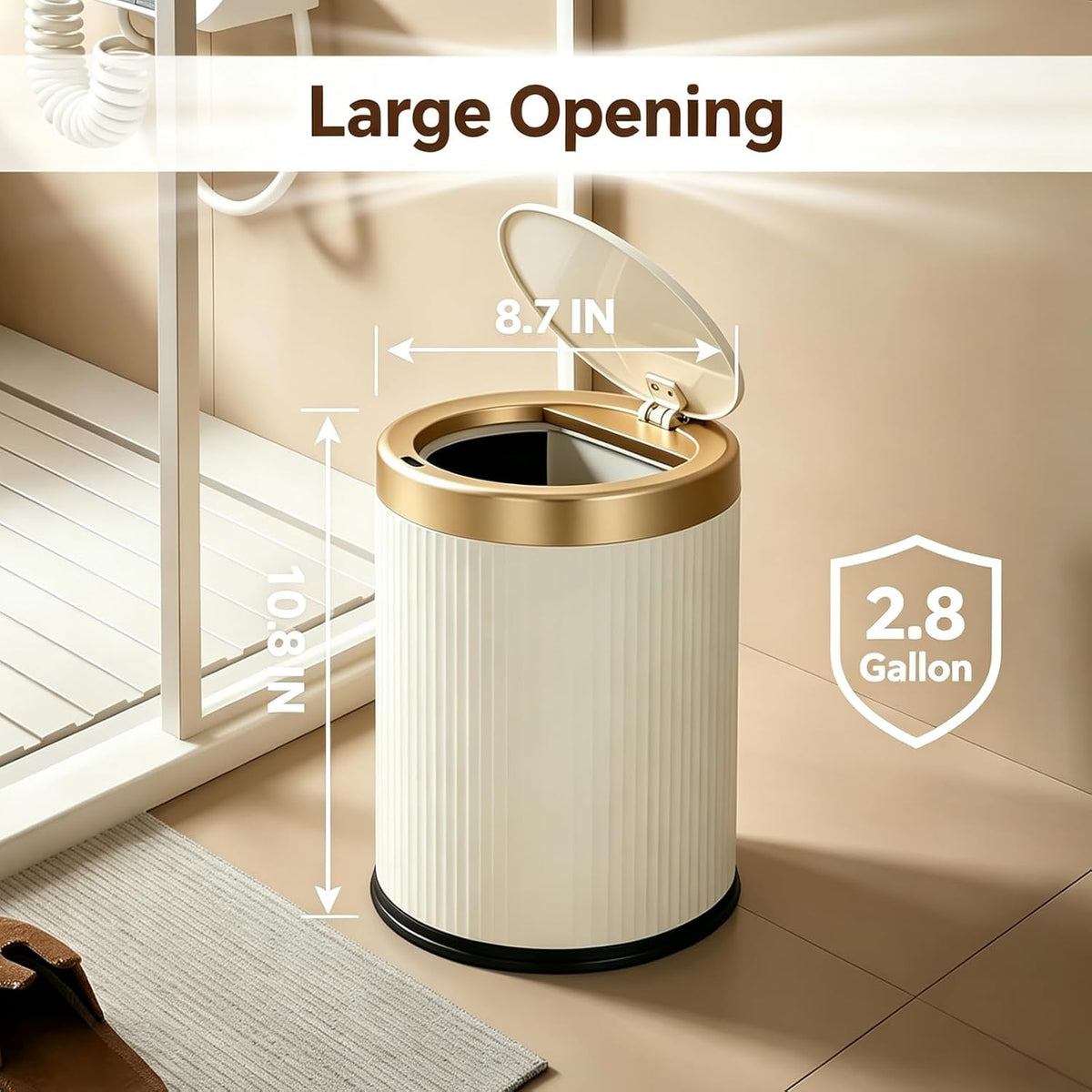 URALFA Bathroom Trash Can with Lid, Automatic Motion Sensor Trash Can