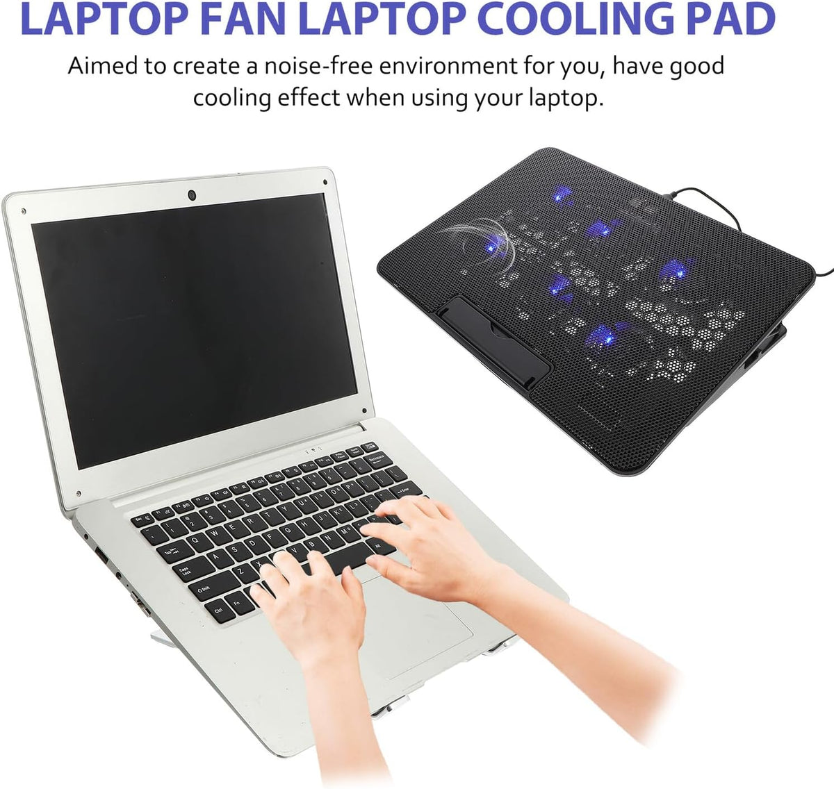 Kisangel Laptop Cooling Pad, 6 Fan Silent Cooler Stand for 15.6 in Notebook