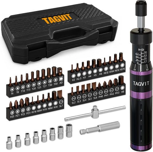 1/4" Torque Screwdriver Set, 8-71in-lb Adjustable Precision Torque Screwdriver Kit, S2 Steel Bits & Quick Lock Adjustment, 52PCS Professional Repair Tool Kit for Electronics, Optics, Smart Lock, DIY