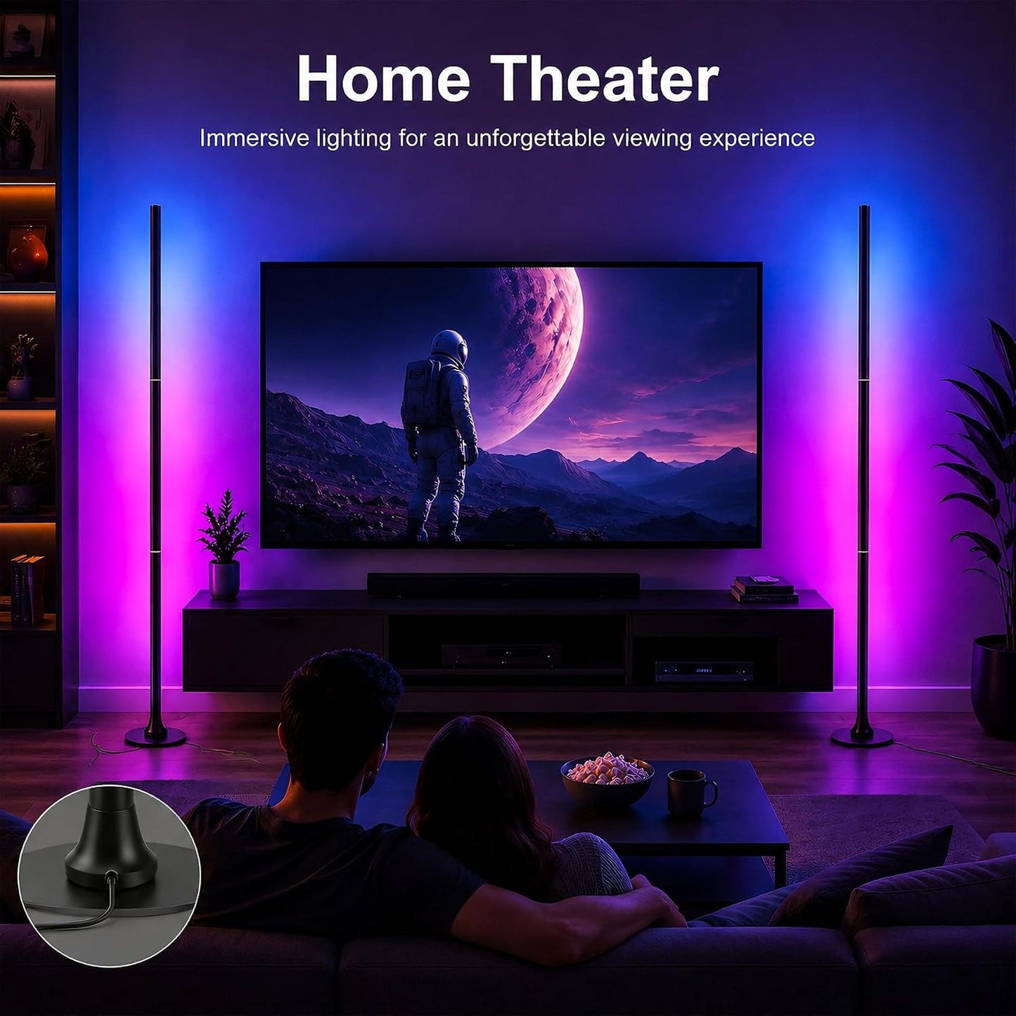Corner Floor Lamp with Remote & App Control,RGB Color Changing LED Floor Lamp with Music Sync,16 Million Colors & 100+ Scene Modes,Dimmable Ambient Light for Living Room Gaming Room,USB Powered