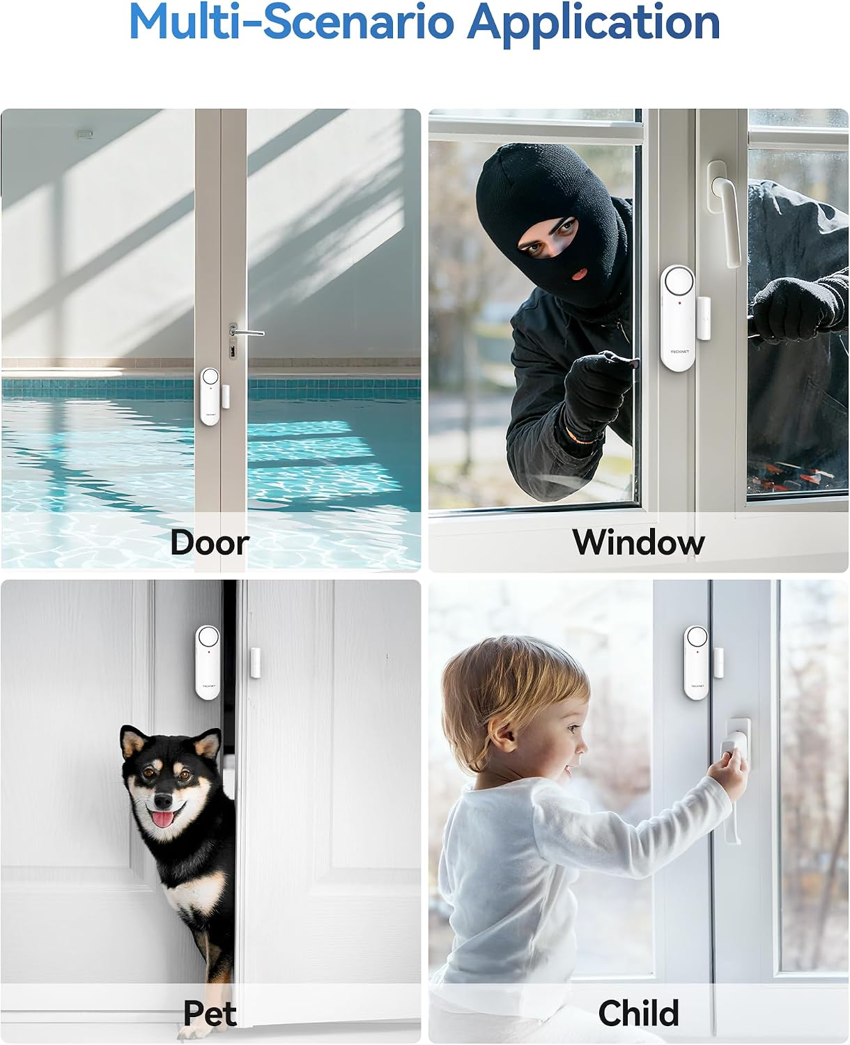 TECKNET Door Alarms When Opened, Window Door Alarm for Kids Safety, 2-in-1 Alarm & Chime, Door Sensor for Home Security, 3-Level Volume Control, Window Alarms for Garages, Apartment, 3Pcs