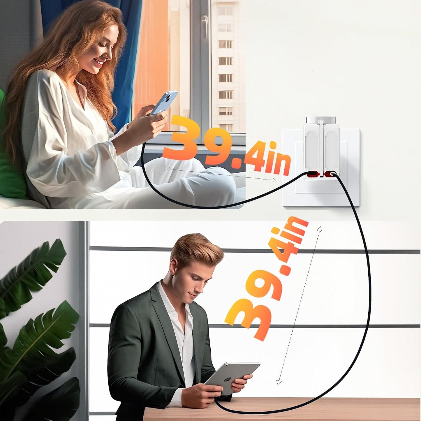 5-in-1 Retractable Apple Watch Charger, 35W Travel Wall Charger | Built-in 3.2ft USB-C, Older iPhone & Apple Watch Charging Cables, USB-A + USB-C Ports, Foldable Plug for Travel