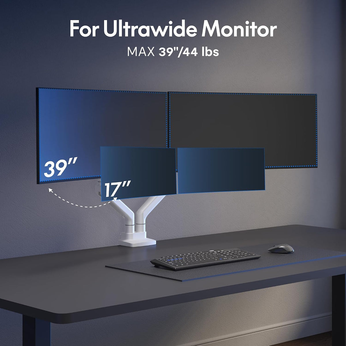 FlexiSpot Monitor Stand, Heavy Duty Dual Monitor Arm for Ultrawide Screen up to 39" and 44 Lbs, Adjustable Gas Spring Arm with C Clamp & Grommet Base for Gaming Office, 75/100 VESA Mount, White