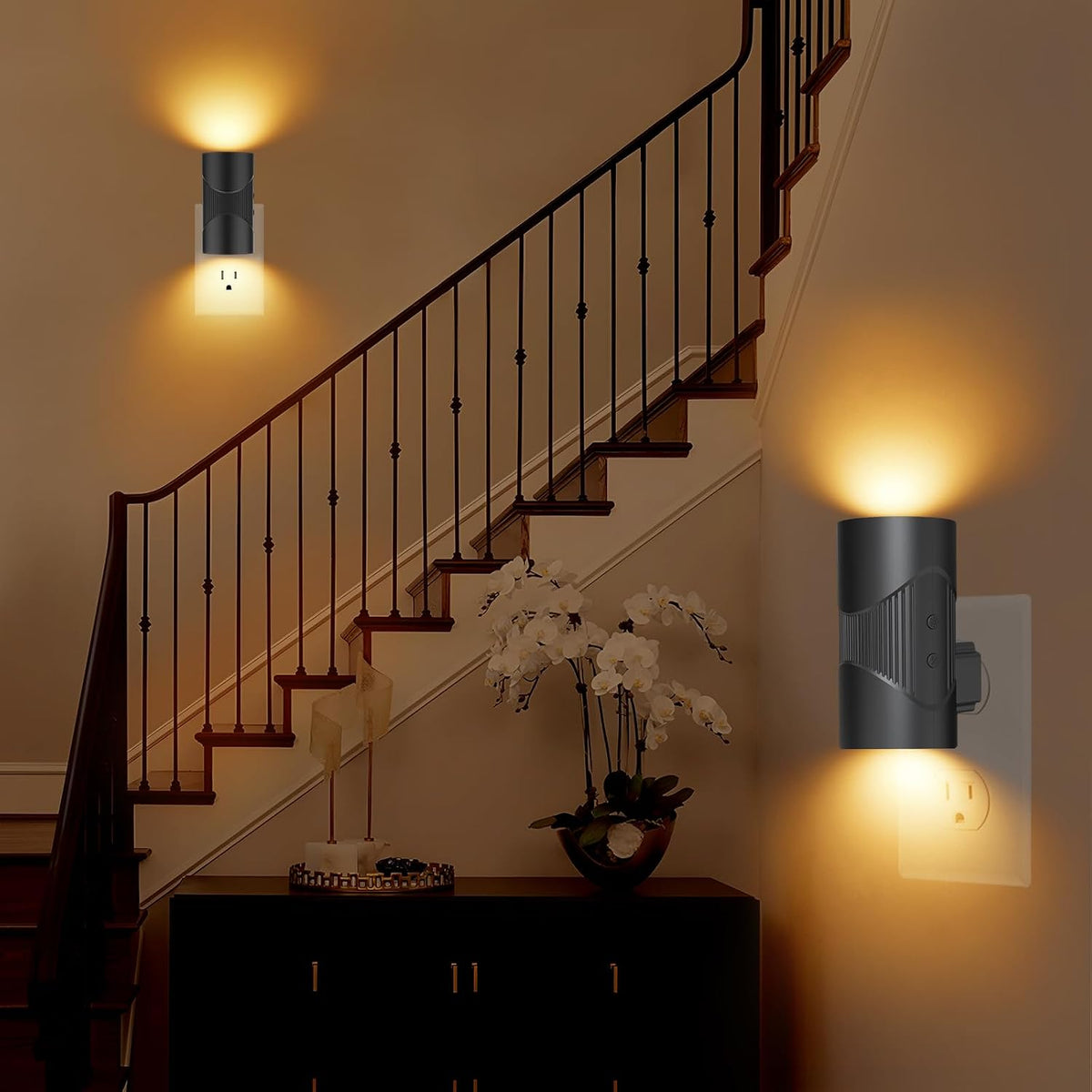 easuntec Night Lights Plug into Wall, Plug in Night Light, Night Light, Dusk to Dawn Light Sensor, 3 Light Modes, Dimmable Night Lights for Bedroom Bathroom Hallway Kitchen Stairs (Black, 2 Pack)