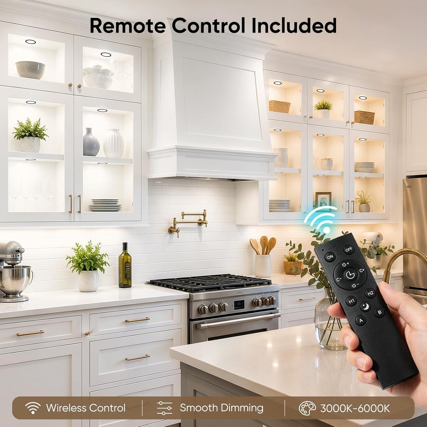 VST Smart Puck Lights, 10 Pack, 3000K-6000K Dimmable Under Cabinet&Shelf Lighting, Compatible with Alexa&Google Home, App&Remote Control, 12V 2W, Recessed/Surface Mount, Black for Kitchen Display Case