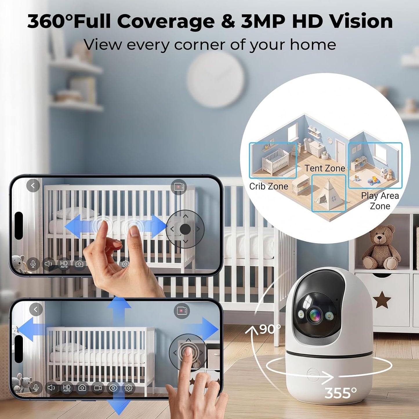 GBIUT Indoor Camera 5G&2.4G WiFi Cameras for Home Security Instant 911 Alert, 360° Pan/Tilt Baby Monitor/Dog/Pet Camera AI Motion Detection Night Vision, Speaker, US Cloud Storage (2-Pack)