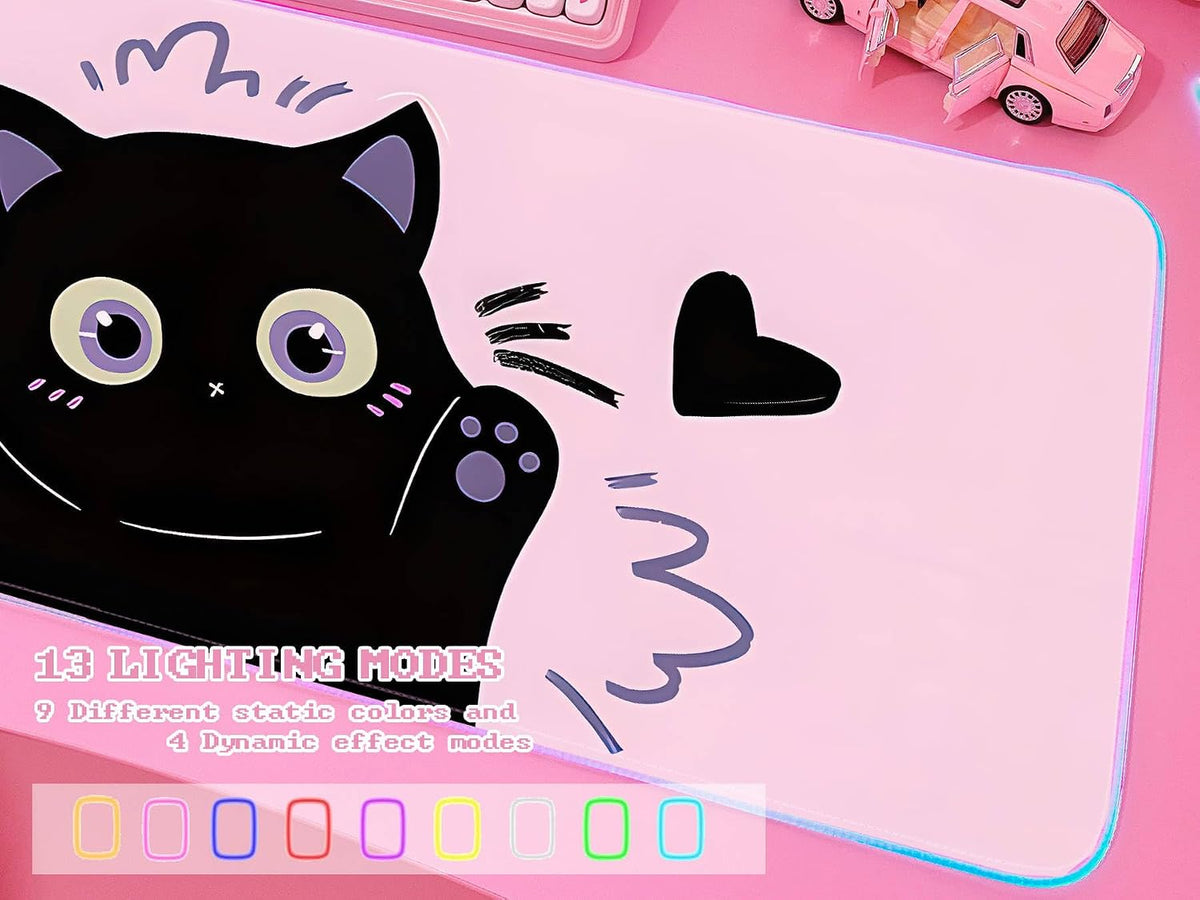 JMIYAV Pink RGB Gaming Mouse Pad 31.5x12 Inch PC XL Large Extended Glowing Led Light Up Desk Pad Non-Slip Rubber Base Computer Cute Mousepad Mat Desk Accessories Gaming Setup Love Shock