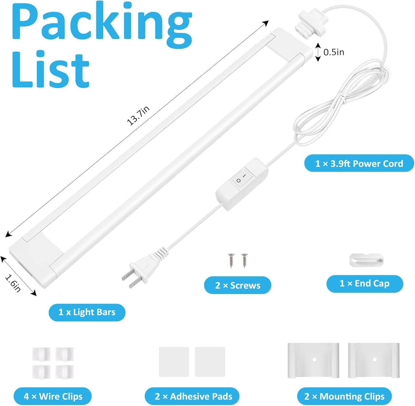maylit 14-Inch Plug-in Under Cabinet LED Light Bar, Cool White | Ultra-Bright Wired Lighting for Kitchen Cabinets, Counters, Workbenches, Desks and Shelves with Renter-Friendly Installation