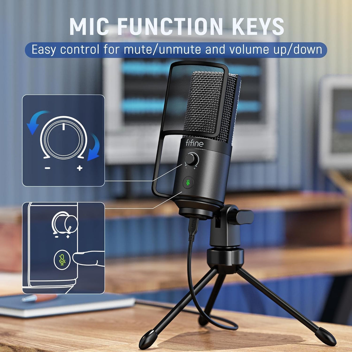 FIFINE K669PRO1 USB Podcast Microphone for Vocal Recording Video | PC Condenser Mic for Streaming, Mute Button, Gain Knob, Sturdy Tripod Stand, Gaming, Meeting, Windows/Mac OS