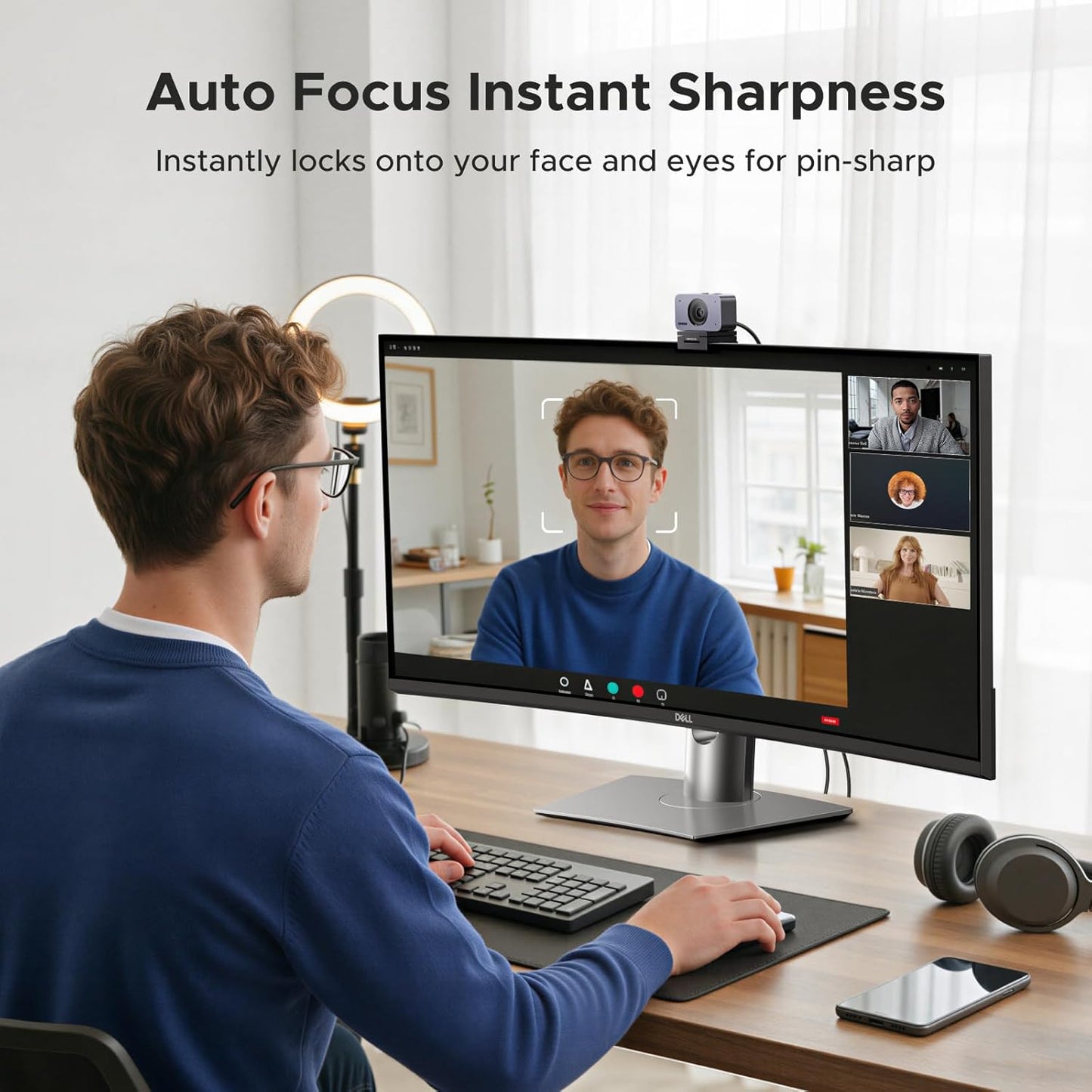 UGREEN 4K Webcam with Auto Focus, Dual AI Noise-canceling Mics for PC/Mac | 1/2.55" CMOS Sensor, 1080P 60FPS, Privacy Cover, Portrait Mode, Live Streaming, Conference, OBS, Zoom, Teams