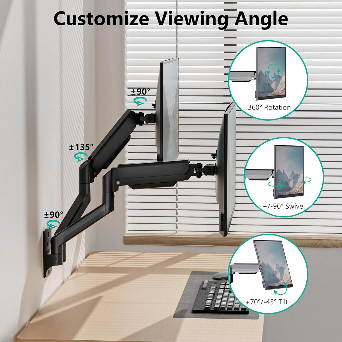WALI Dual Monitor Wall Mount for 17-32 inch Screens, up to 22 lbs per Arm