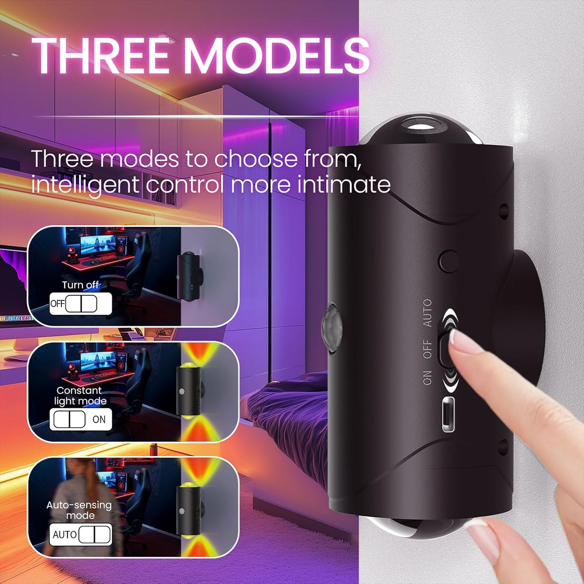 Rechargeable Motion Sensor Night Light, Magnetic RGB Wall Sconces 2 Pack