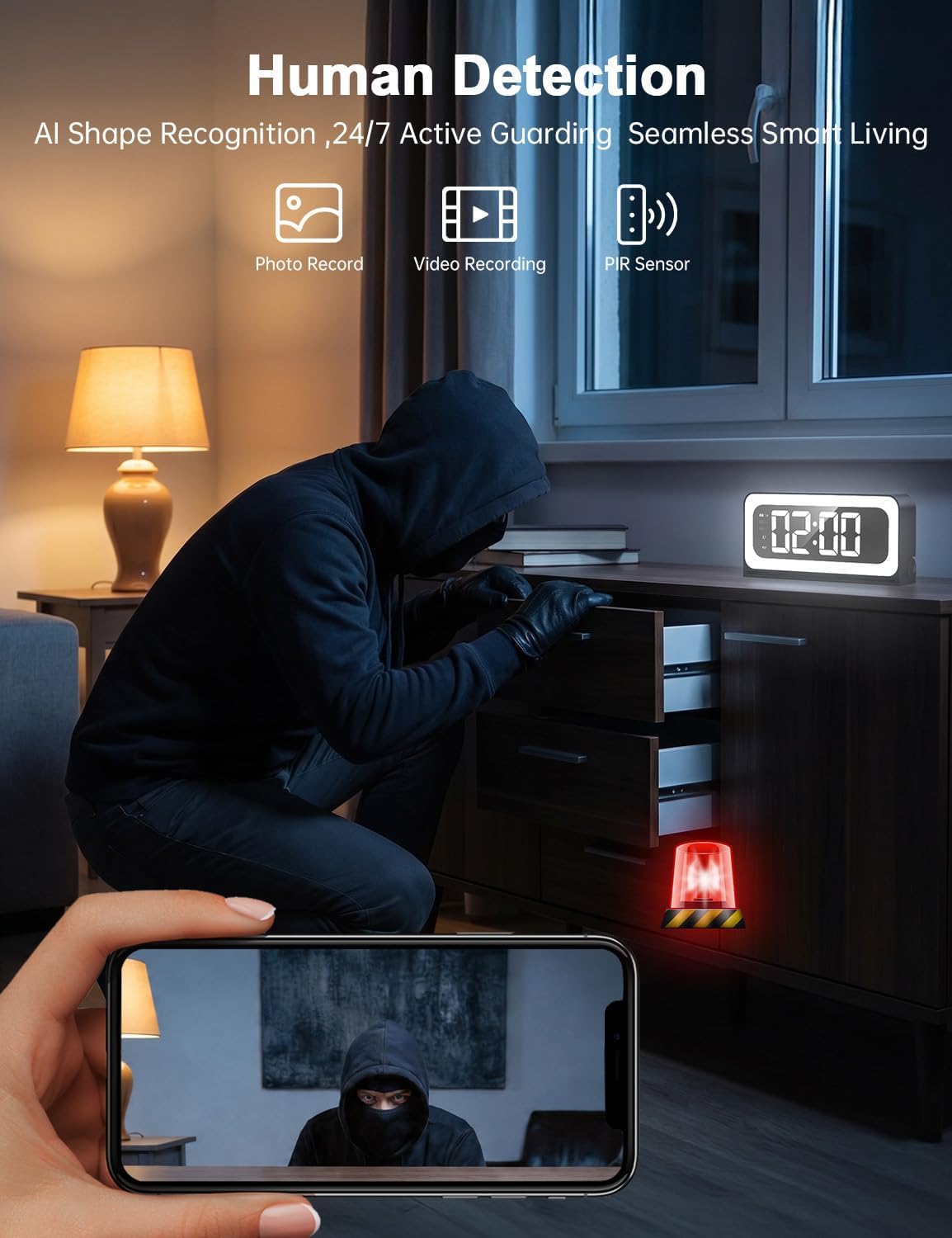 2K Alarm Clock Camera,5G&2.4G WiFi Nanny Cam Wireless Indoor Camera,Cameras for Home Security,AI Human Detection,Color Night Vision for Home/Pet