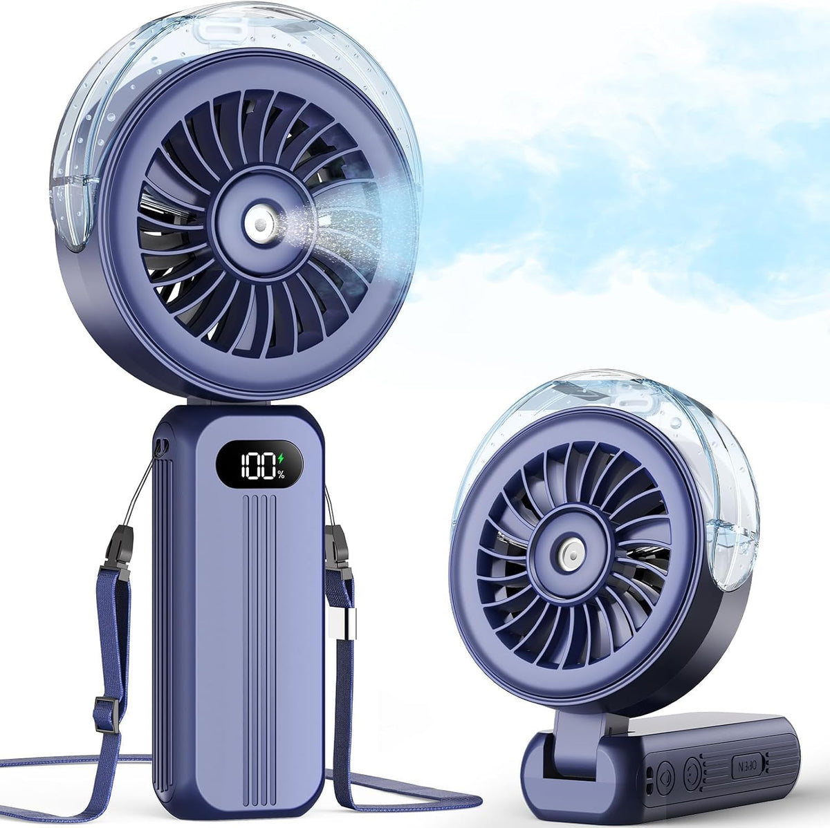 Otlonpe Handheld Misting Fan Portable, Powerful 4 High Speeds Rechargeable Small Hand Held Fan Water Mist, 4000mAh Battery Operated, Foldable, Lanyard, Personal Cooling for Travel Men Wome