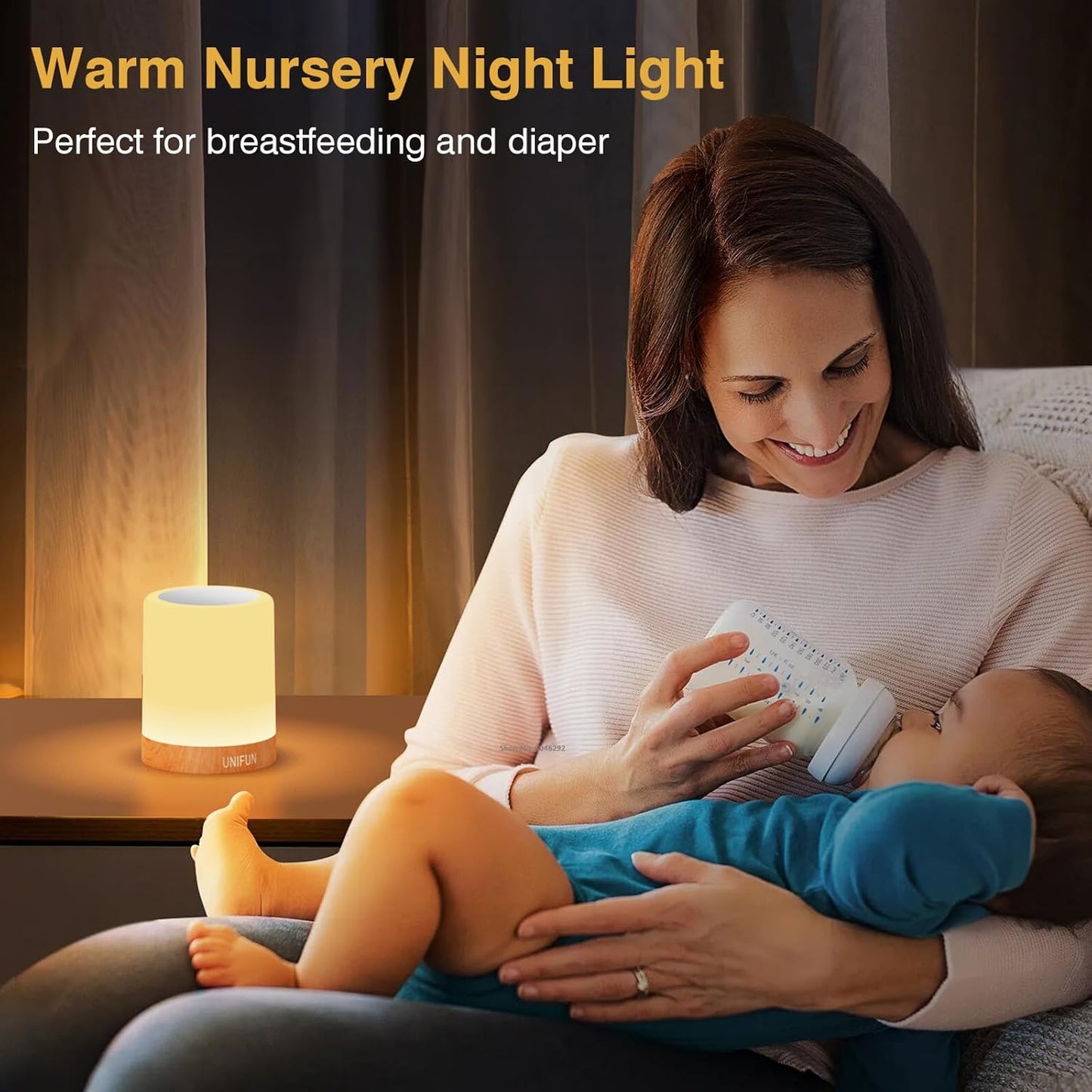 UNIFUN Bedside Touch Lamp Rechargeable Dimmable RGB LED Table Night Light | Easy Touch Control Design , Rechargeable Battery With Portable Cordless, RGB Color Change,Multiple Use for Bedroom, Nursery