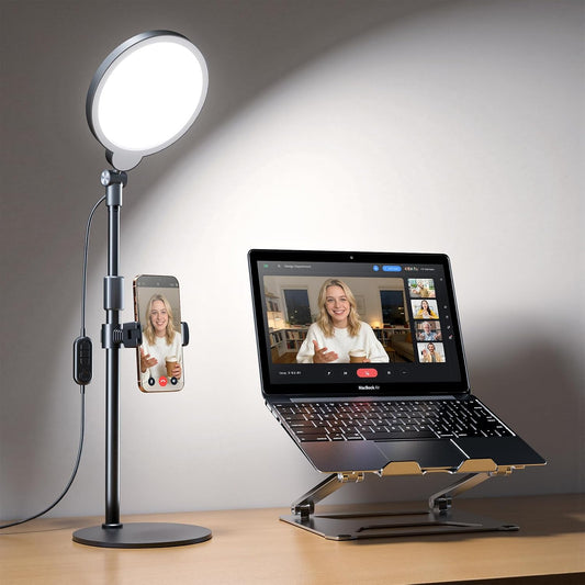 Desk Ring Light with Stand for Computer, 30 Modes Video Conference Lighting | Adjustable Desk Light for Video Recording, Zoom Lighting for Computer, Webcam, Podcast, Calls, Home Office, CRI 97.8