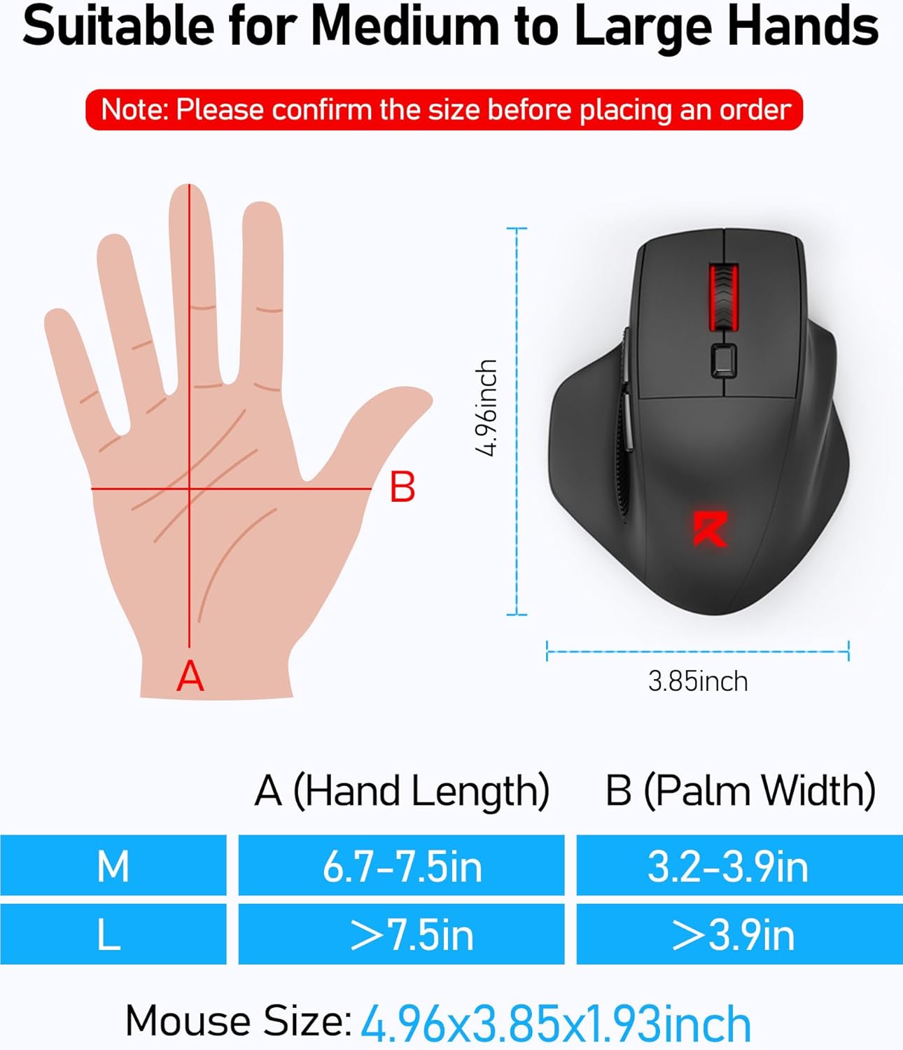 Redragon Large Wireless Gaming Mouse for Big Hands, Tri-Modes 2.4G/Bluetooth/Wired Rechargeable Ergo RGB Mouse with 2 Side Buttons, 6 Backlit Modes, Programmable Macro Gamer Mouse