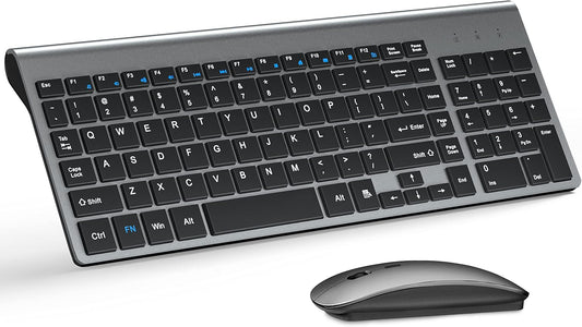 Wireless Keyboard and Mouse Ultra Slim Combo, TopMate - Gray Black