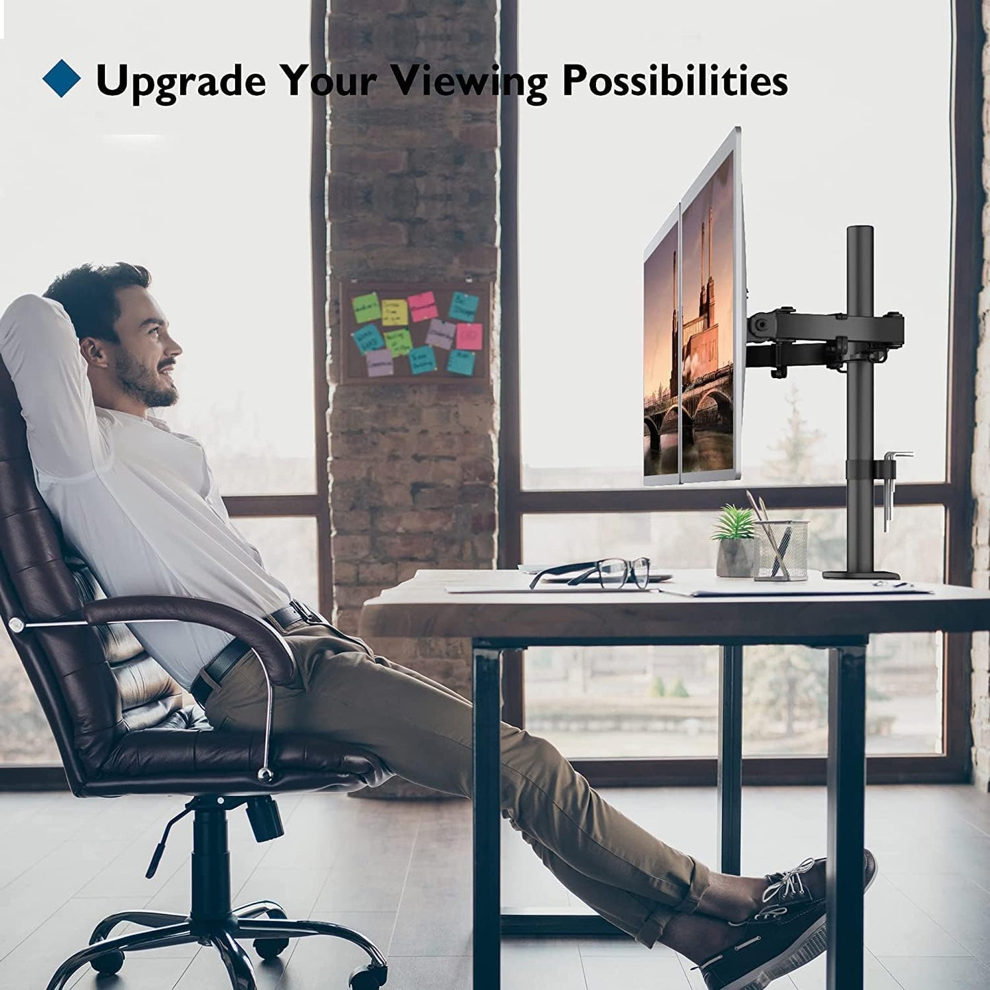 BONTEC Dual Monitor Desk Mount, 13-27 Inch, 22lbs, VESA 75x75/100x100,Black | Full Motion Adjustable Stand, Heavy Duty Arms, C Clamp and Grommet Base, Cable Management for Flexible Screen Positioning