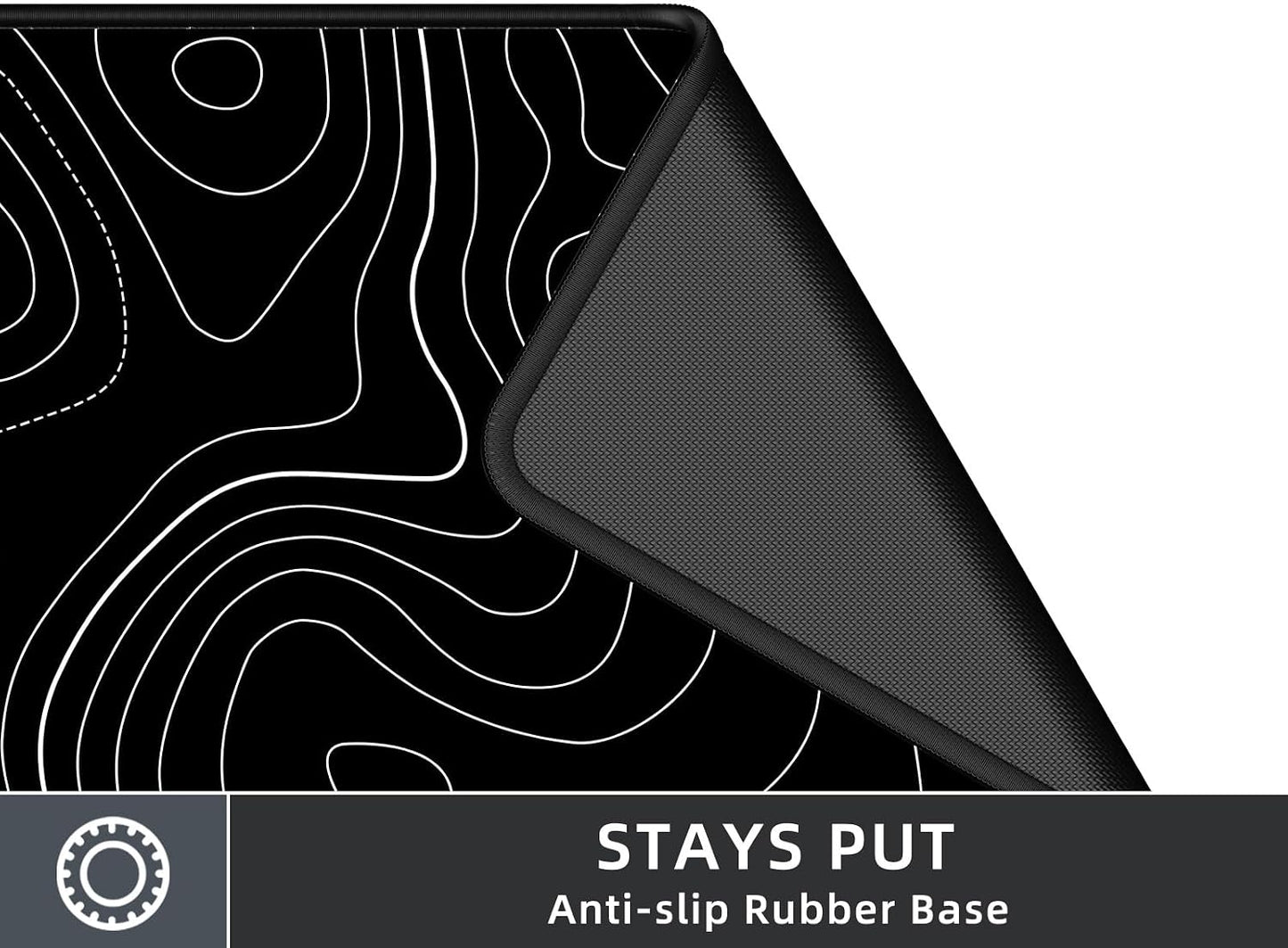 Rinaze Extra Large Gaming Mouse Pad with Black Topographic, XXL Mousepad, Big Mouse Mat Desk Pad, Non Slip Keyboard Pad for Gaming Computer Laptop PC Office Desk Accessories