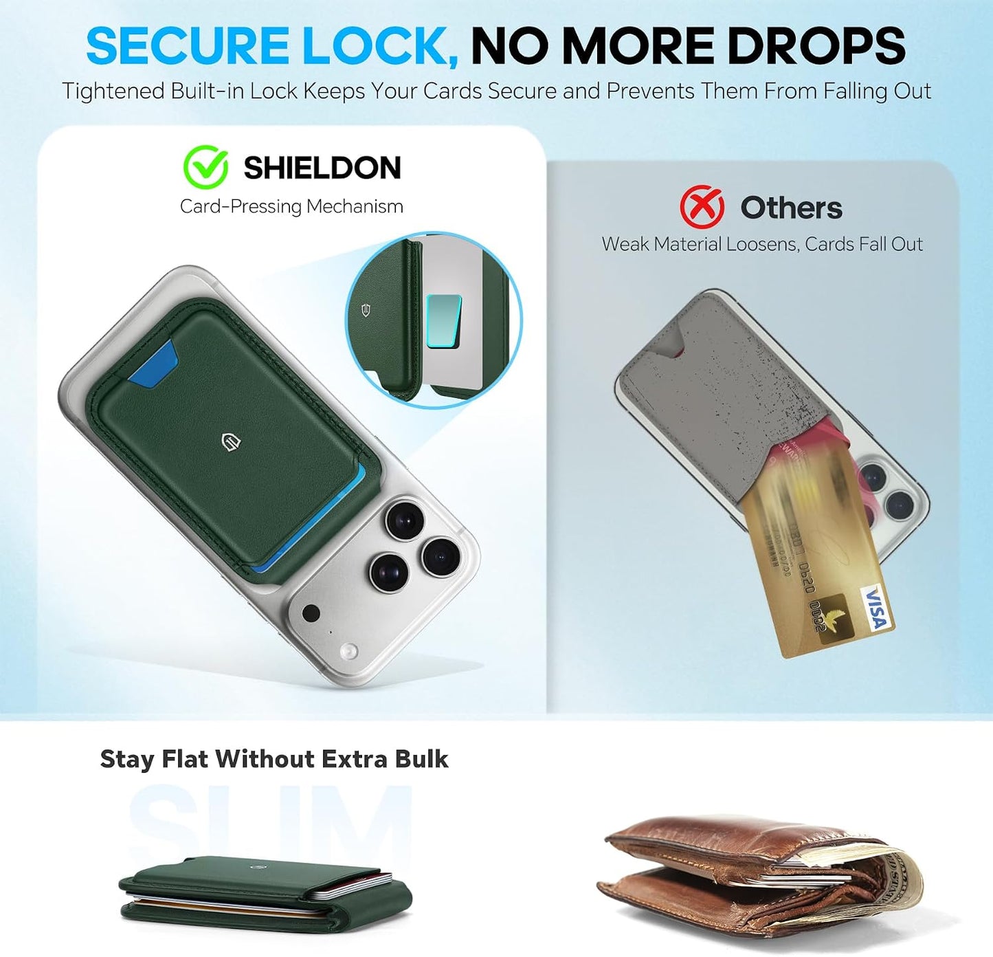 SHIELDON Genuine Leather Magnetic Wallet Stand for MagSafe, Evergreen | Strong Magnetic, 6 Card Holders, Kickstand, Rfid Blocking, Quick-access, ID Window, for iPhone 17/16/15/14/13/12 Series
