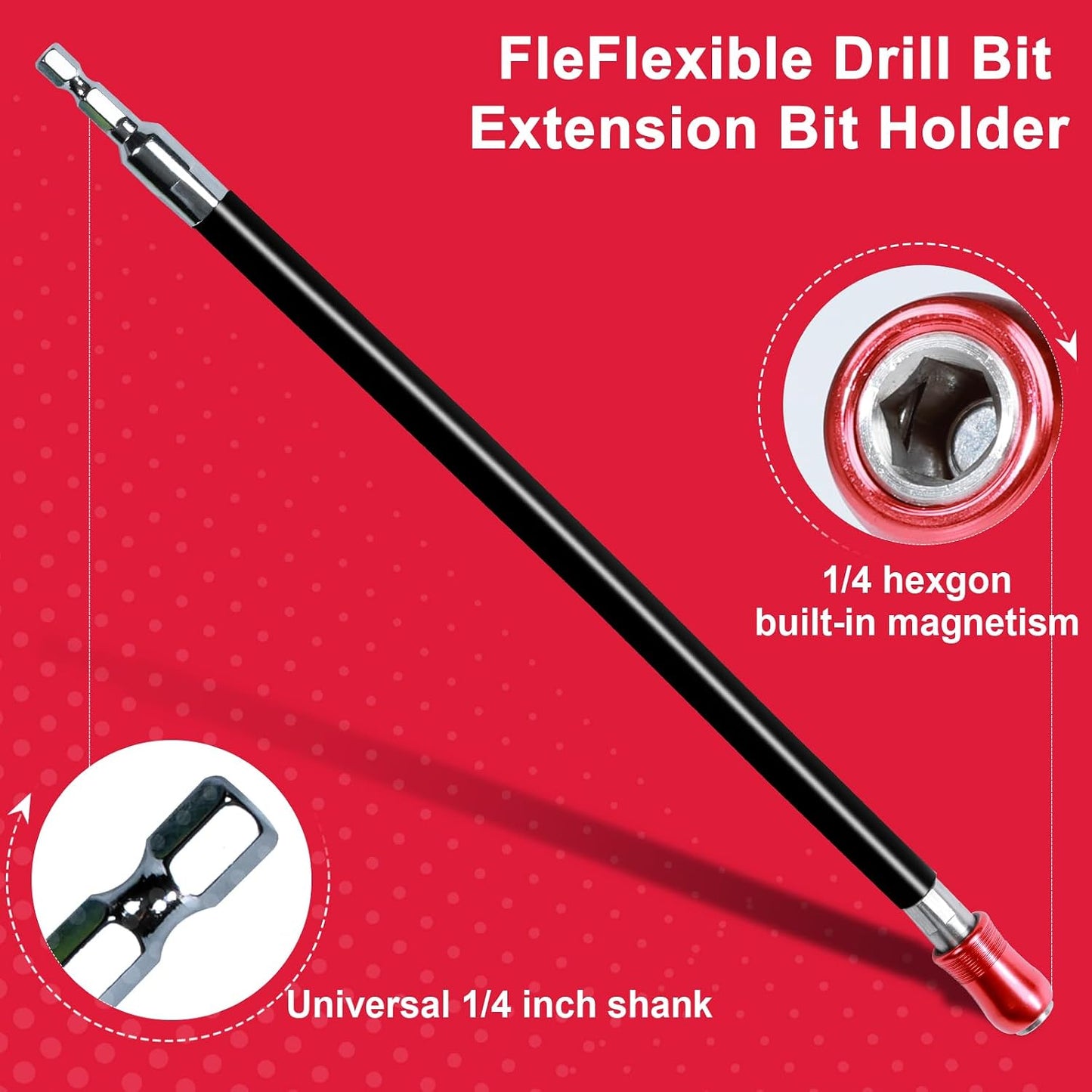 Flexible drill bit Extension Screwdriver Bit Holders, 1PACK 12Inches Flex Shaft Extension Socket Drill Bit Holder Hex Shank Quick-Change Drill Bit Guide with 10PC Screwdriver Bits
