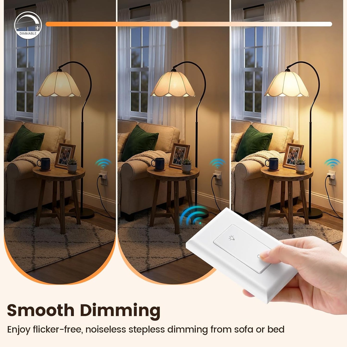 SURAIELEC Dimmer Light Switch, Dimmer Plug with Wall Switch Remote for Dimmable Tungsten and LED Bulbs, 200FT RF Range, Wireless Remote Control Outlet Fit for Plug in Pendant Lamp, String Lights