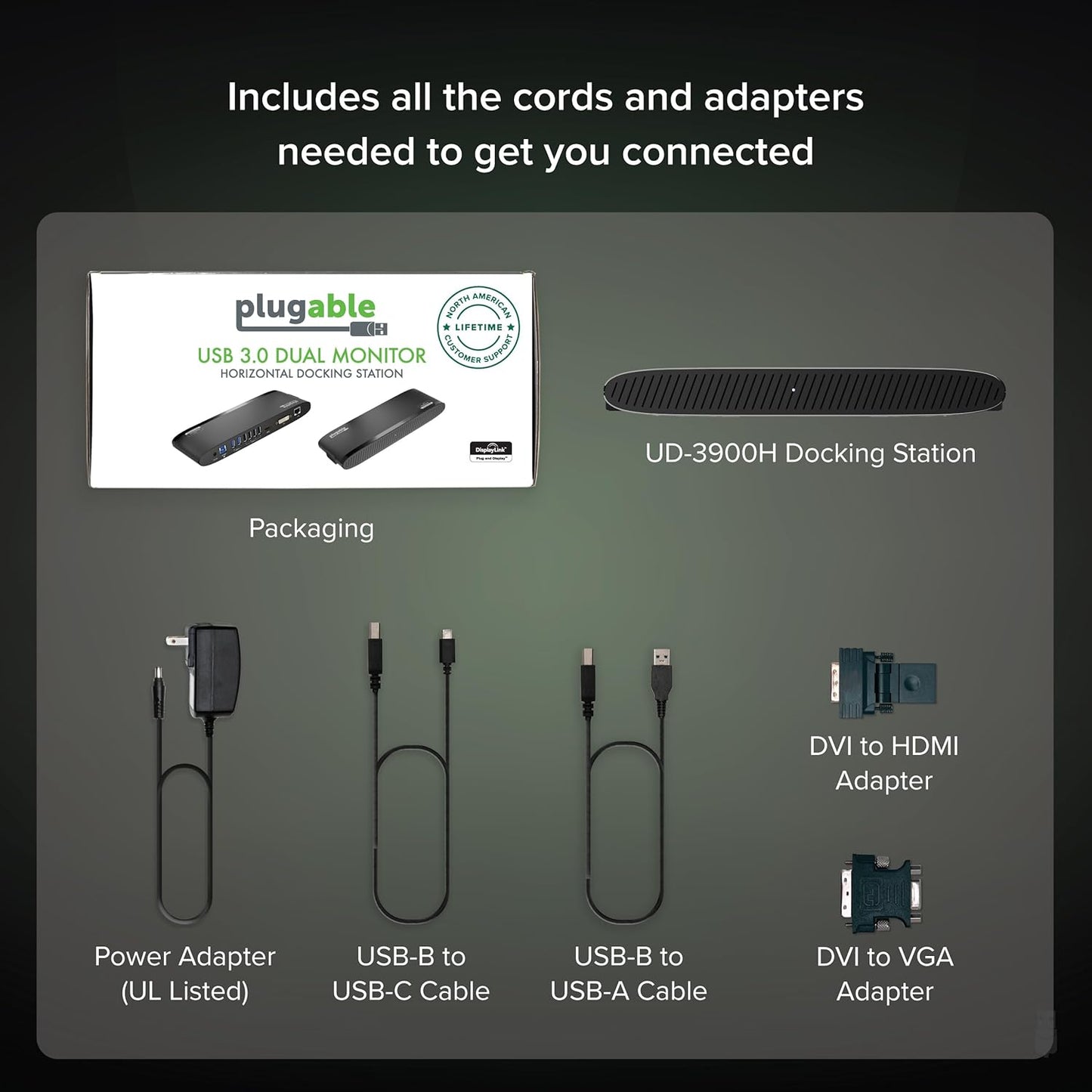 Plugable USB 3.0 Universal Docking Station for Windows, macOS, ChromeOS (Dual HDMI Monitors or DVI/VGA, Gigabit Ethernet, Audio, 6 USB Ports)