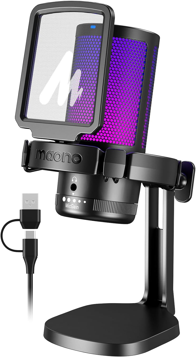 MAONO DGM20 USB Gaming Microphone for PC with Clear Voice & RGB Lighting | Noise Reduction, Tap-to-Mute, Gain Control and Plug & Play for Discord, Streaming, Podcasting, Chat and PS5/PS4 Gaming