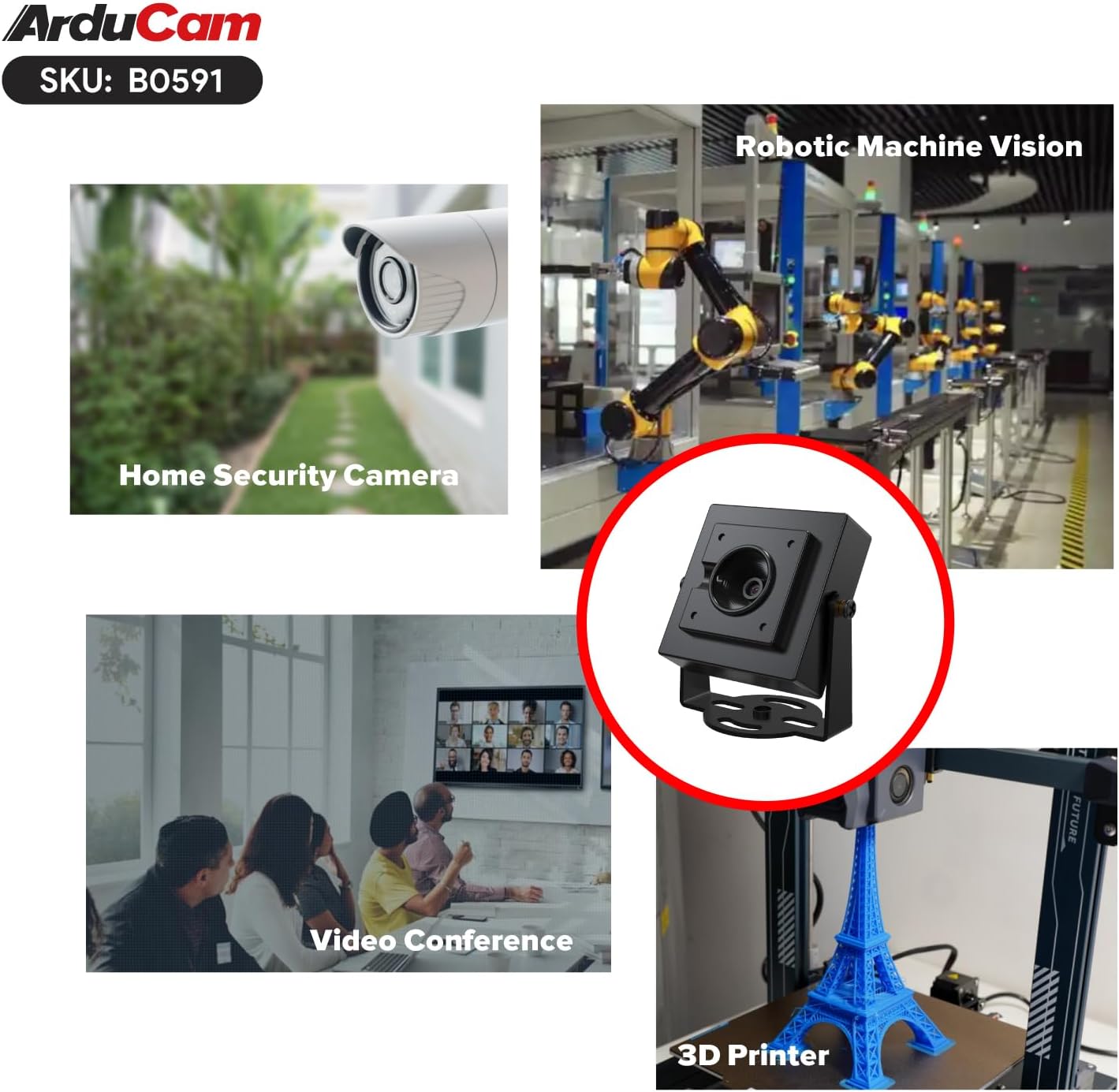 Arducam 30fps@1080P HDR USB Camera Module, 78°(D) Autofocus UVC Camera, Mini Webcam for Windows, Linux, Mac OS, Android