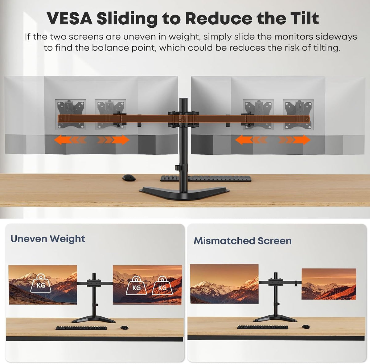Dual Monitor Stand fits 17-40 inch, Free Standing Heavy Duty Monitor Mount