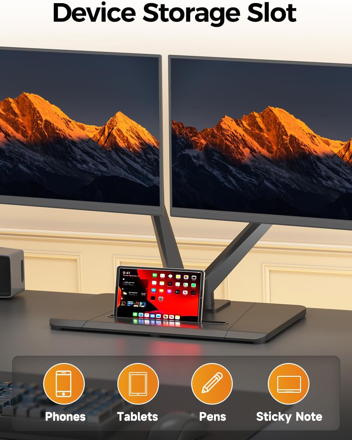 Bracwiser Dual Monitor Stand Free Standing Desk Mount, Premium Dual Monitor Arm Fits Two Screens up to 40 inch 26.45 lbs Fully Adjustable Arms with Heavy-Duty Wooden Base, Max VESA 100x100mm (MLXSPC)
