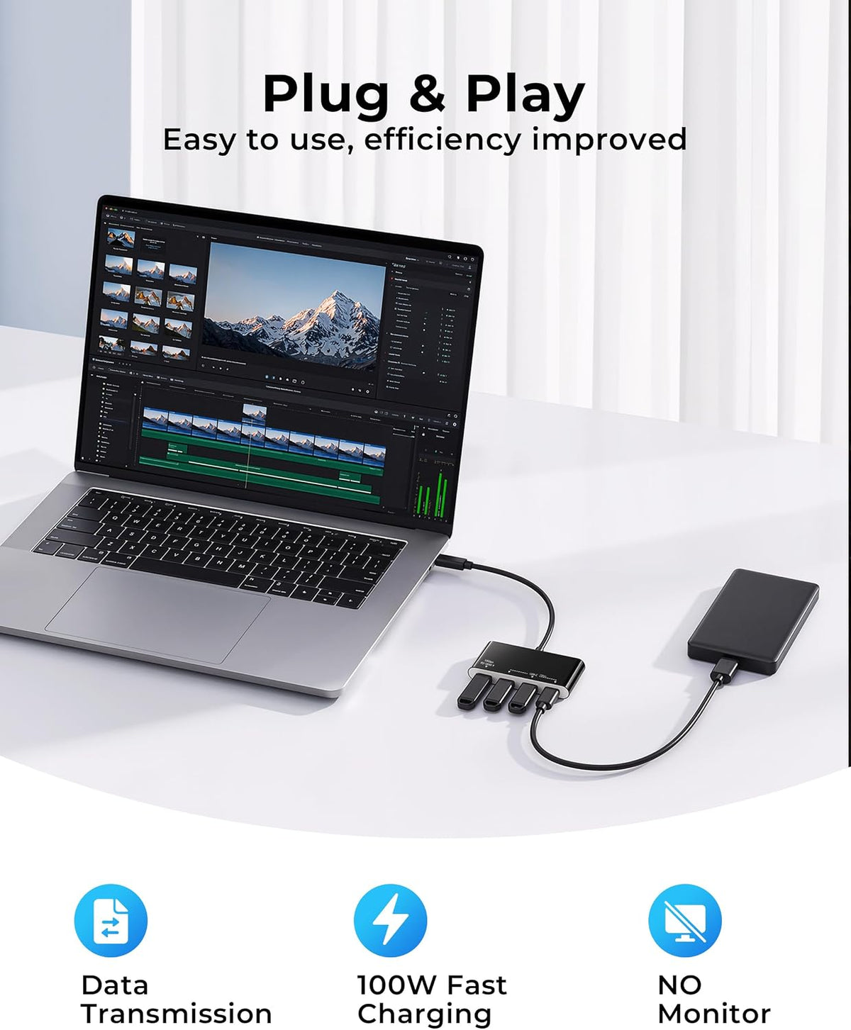 100W 10Gbps Multiport USB-C Hub Adapter for Laptop, iPad, PC, & Phone