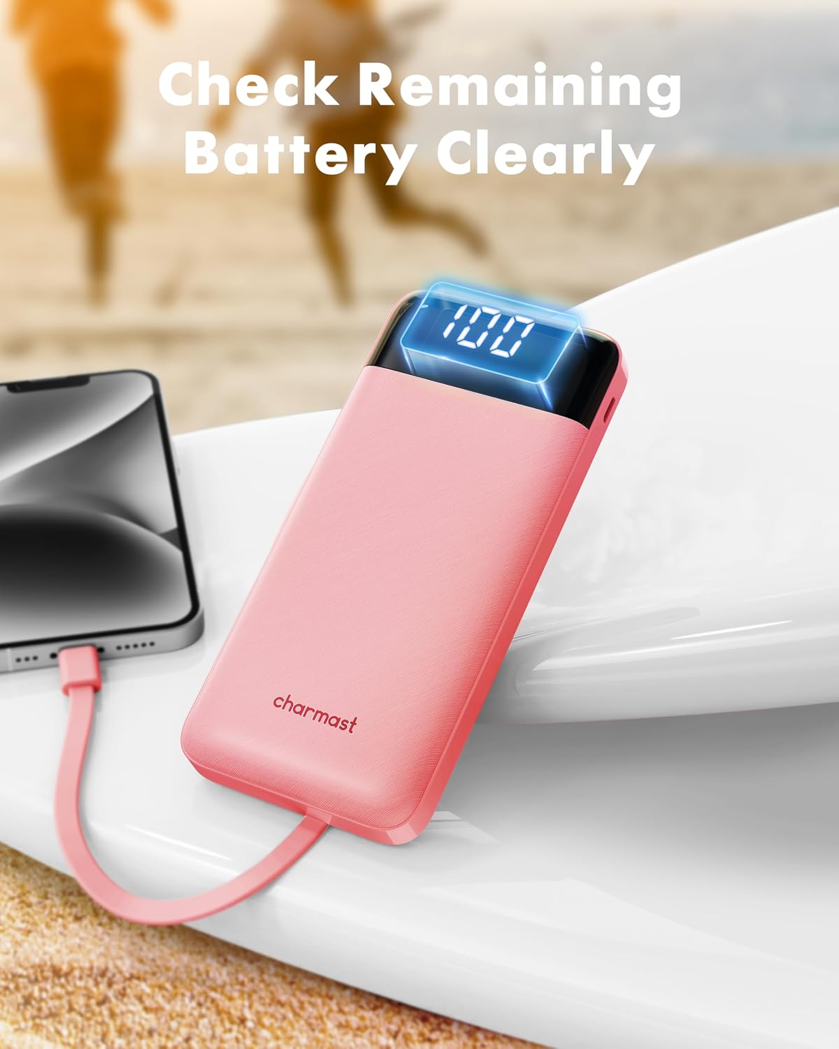 charmast Power Bank Portable Charger with Reinforced Built-in 4 Cables | 3A Fast Charging,10000mAh,6 Outputs 3 Inputs,Travel Essentials,TSA Compliant,LED Display,compatible with iPhone Samsung Moto