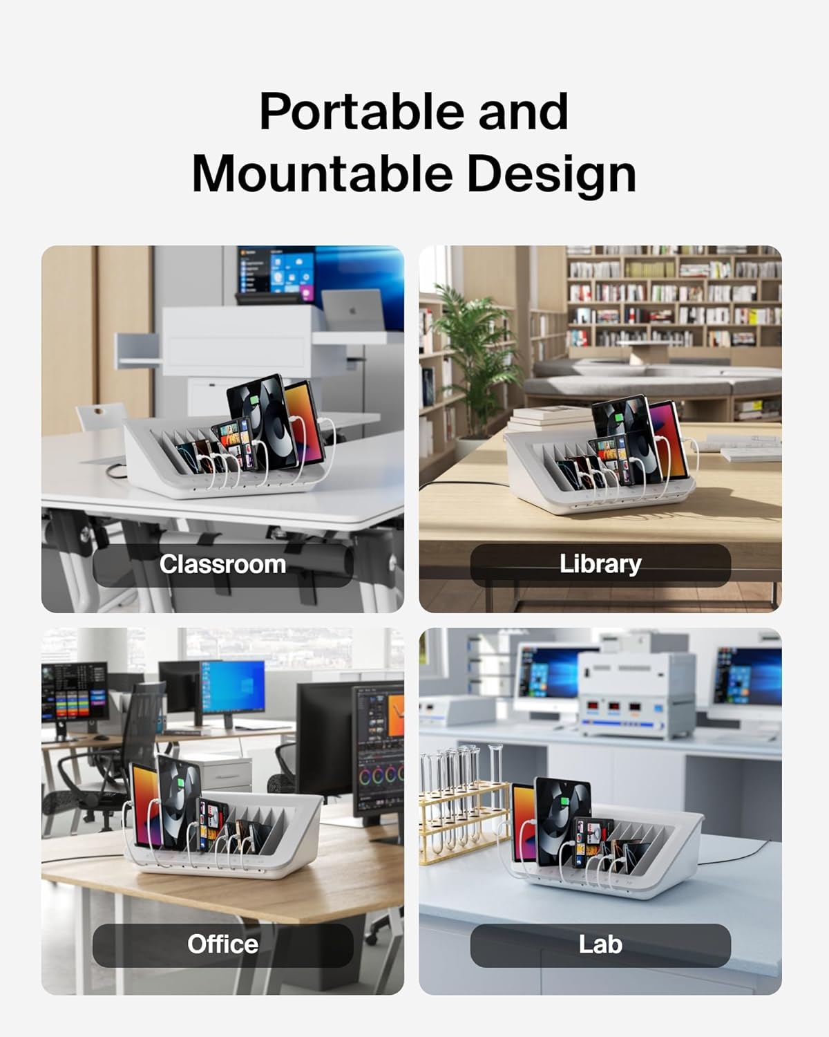 Belkin 10-Device Charging Station with Surge Protector | USB charging dock for tablets, laptops, and Chromebooks, cable management, classrooms, offices, tech labs