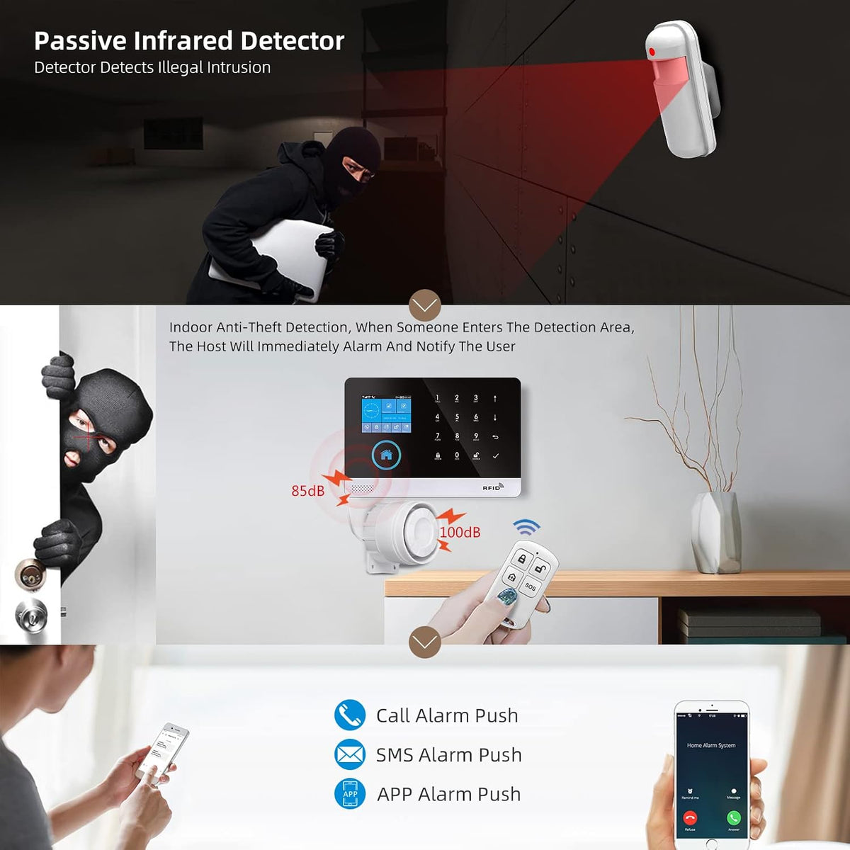 3 Pack Smart Infrared Home Intrusion Sensor,PIR Motion Detector Anti-Theft for All PGST A103F A105F A107F A108F A519W Home Alarm System
