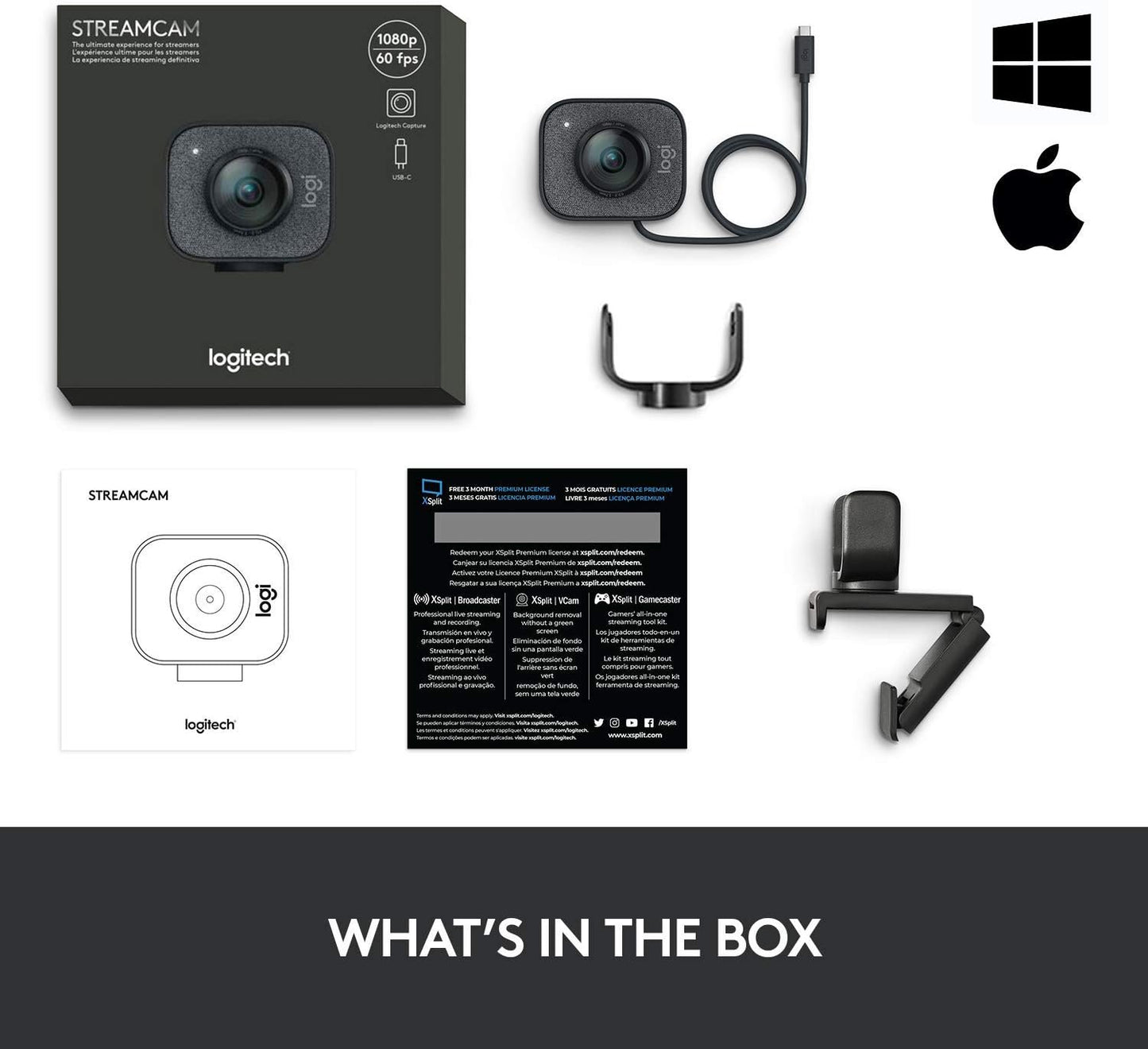 Logitech 2022 StreamCam 1080P HD 60fps Streaming Webcam Full HD Camera with USB-C & Integrated Microphone for Live Streaming and Content Creation - Graphite - 960-001280 (Renewed)
