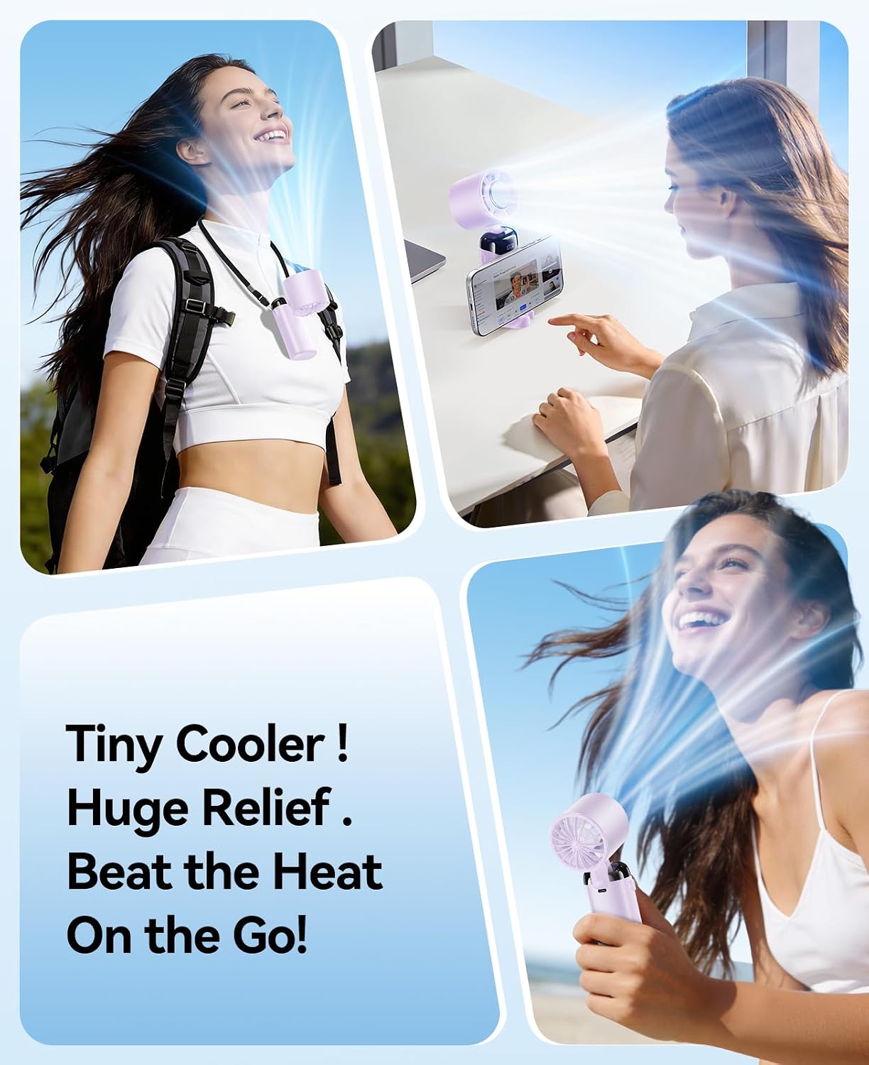 KIMMOO Handheld Portable Turbo Fan with Ice Cooler, Powerful 21000 RPM, Speed (1-199), Up to 14Hrs Cooling, Rechargeable Personal Fan, Small Pocket Hand Fans for Travel/Outdoor/Home/Office (Purple)